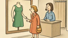 Dowcip: kobieta w sklepie pyta o sukienkę