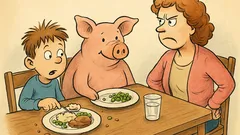 Dowcip: Jasiu, zachowujesz się jak prosię!