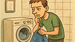 Dowcip: Młody chłopak pierze dżinsy i mruczy