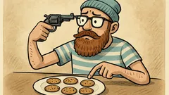 Dowcip: hipsterska ruletka, jedno ciastko z glutenem