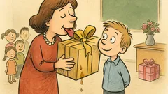 Dowcip: na zakończenie roku Jasio przynosi prezent