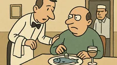 Dowcip: kelner szepcze gościowi, by jadł szybciej