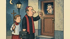 Dowcip: Trzecia nad ranem—ksiądz łomocze do drzwi