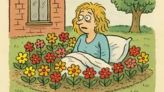 Dowcip: Kobieta po imprezie budzi się w kwiatach