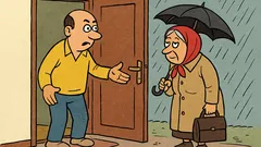 Dowcip: Teściowo, co tak stoicie w deszczu?!