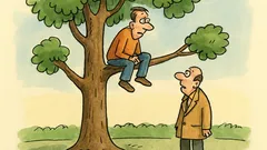 Dowcip: Wysoko na drzewie siedzi facet