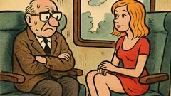 Dowcip: W przedziale pociągu, mini i starszy pan