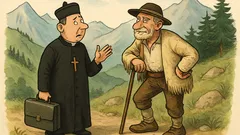 Dowcip: Ksiądz gubi się w górach i pyta