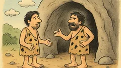 Dowcip: Przed jaskinią rozmawia dwóch jaskiniowców…